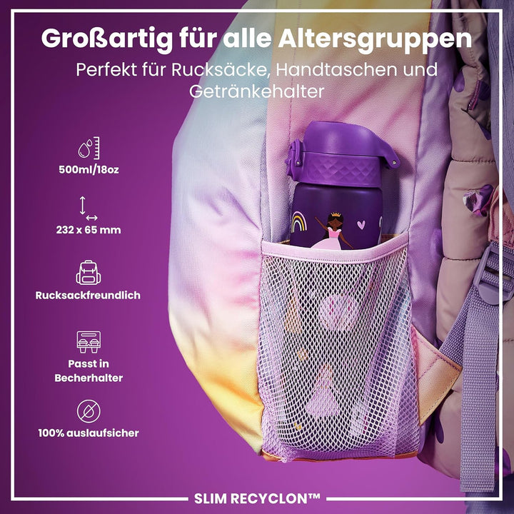ion8 Trinkflasche, 500 ml, Auslaufsicher, Einhandöffnung, Sichere Verriegelung, Spülmaschinenfest, B