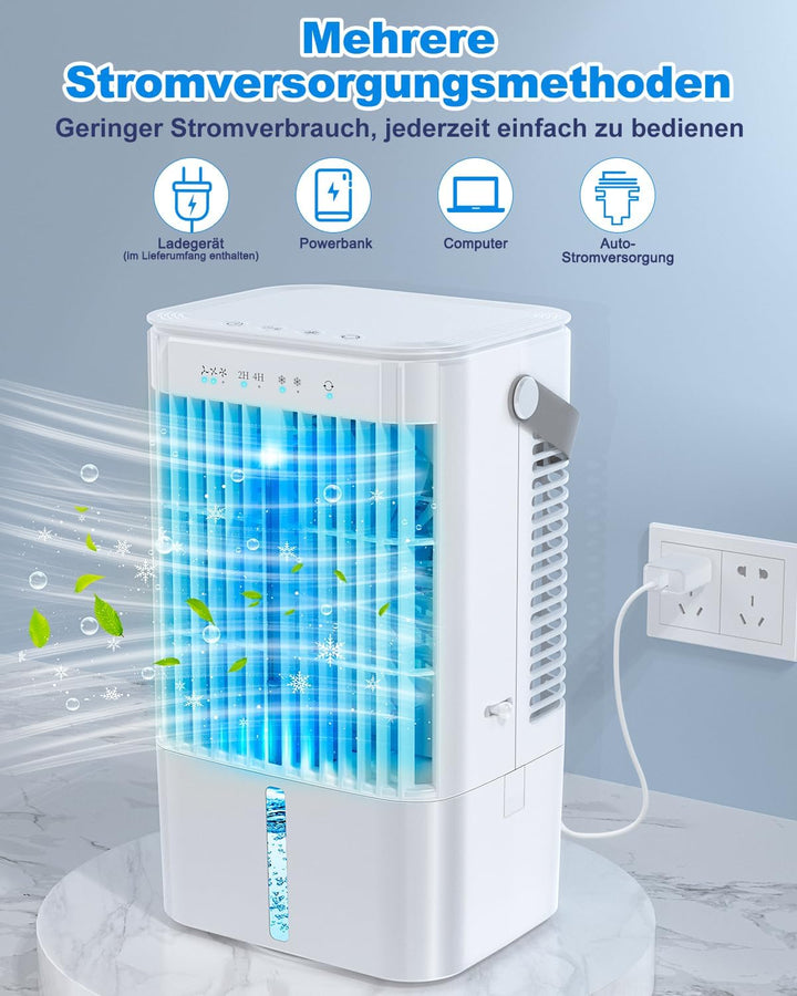 RenFox Mobiler Klimaanlage 4 in 1 Energiesparender Mini Luftkühler mit grossem wassertank (1200 ml),