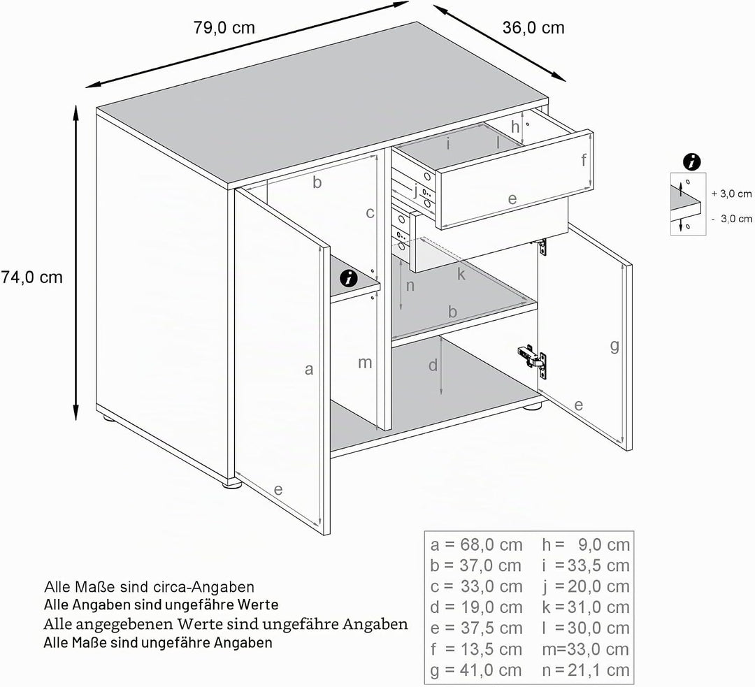 Vladon Sideboard Ben, Kommode mit 2 Türen und 2 Schubladen, Schwarz matt/Grau Hochglanz (79 x 74 x 3