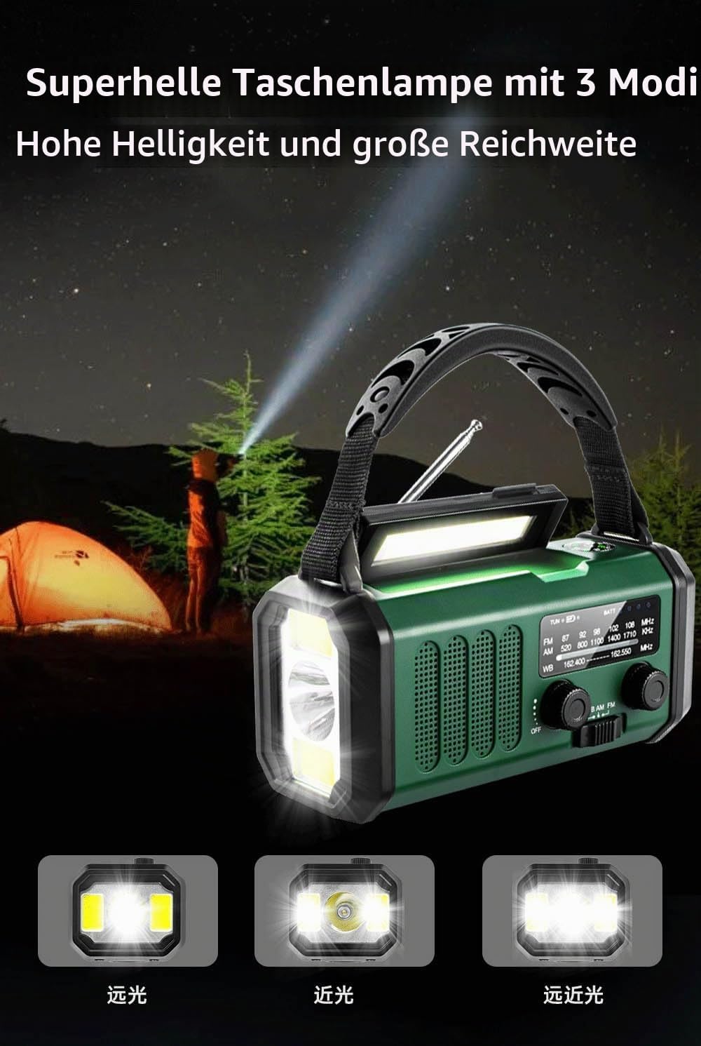 Winnes Notfall Radio, 20000 MAH Portable Emergency Radio, SOS Alert, FM/AM Radio, mit Leselicht, Kom