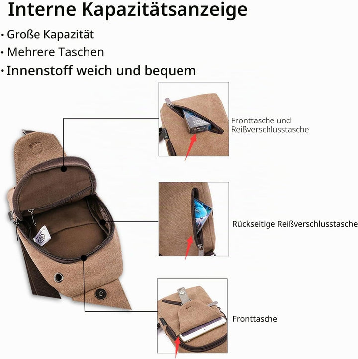 FANDARE Vintage Umhängetasche Sling Bag Schule Reisen Männer Frauen Messenger Rucksäcke Brustbeutel