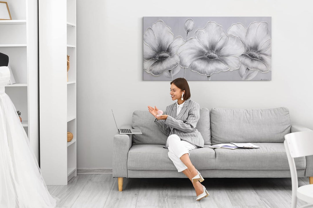 YS-Art XXL Abstrakt Acryl Gemälde auf Leinwand handgemalt Blumen Wandbilder Wohnzimmer moderne minim