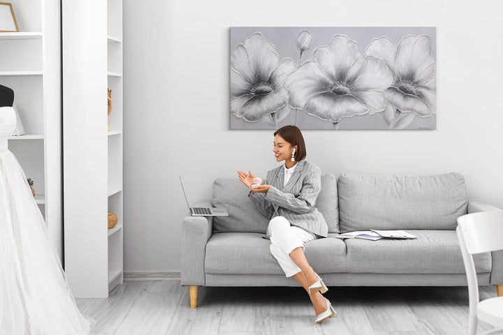 YS-Art XXL Abstrakt Acryl Gemälde auf Leinwand handgemalt Blumen Wandbilder Wohnzimmer moderne minim