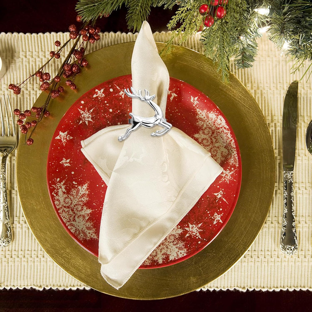 ZeeDix 12 Stück Silber Serviettenringe Hirsch - Serviettenringen für die Festtafel, Weihnachtsdeko,