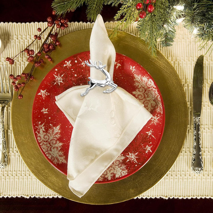 ZeeDix 12 Stück Silber Serviettenringe Hirsch - Serviettenringen für die Festtafel, Weihnachtsdeko,
