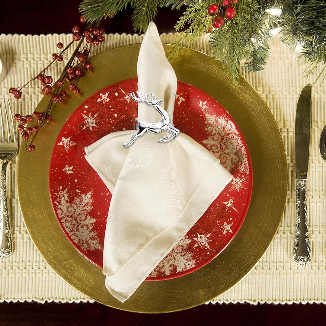 ZeeDix 12 Stück Silber Serviettenringe Hirsch - Serviettenringen für die Festtafel, Weihnachtsdeko,