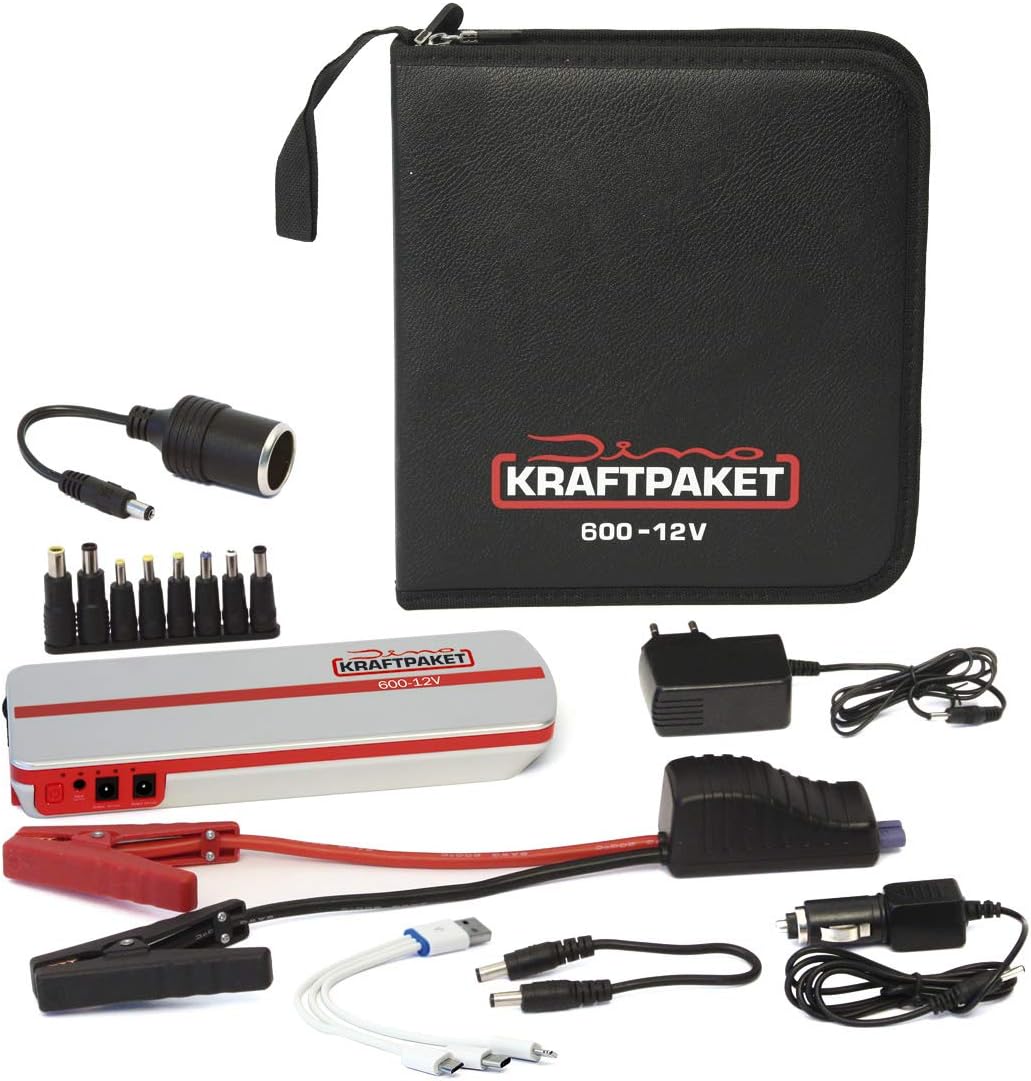 Dino KRAFTPAKET 136102 12V-600A Starthilfegerät 66.6Wh 18000mAh & 136312 Batterieladegerät 6V/12V-4A