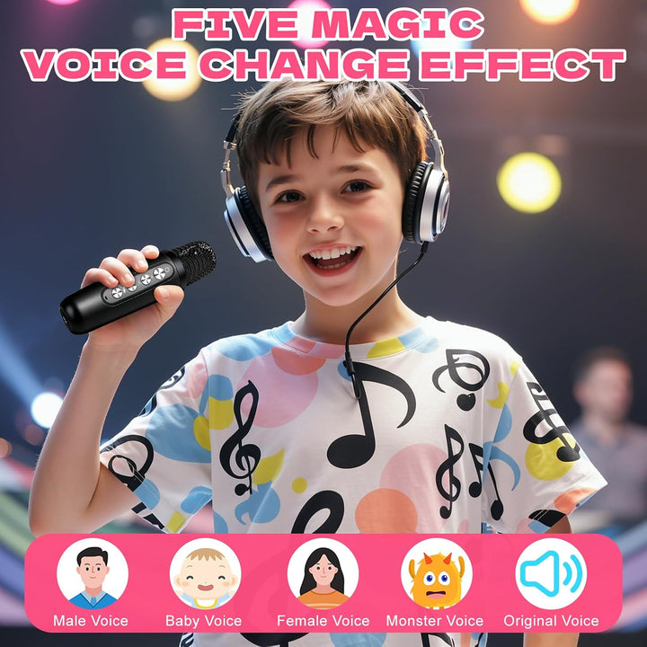 Karaoke Maschine für Kinder Erwachsene, Bluetooth Karaoke Lautsprecher mit 2 Kabellosen Mikrofon, Mi