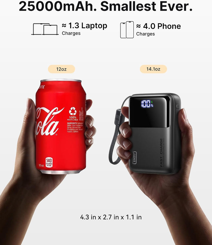 INIU 100W Laptop Power Bank, Ultra Kompakt 25000mAh Schnellladung Powerbank | Angebrachtem USB C Kab