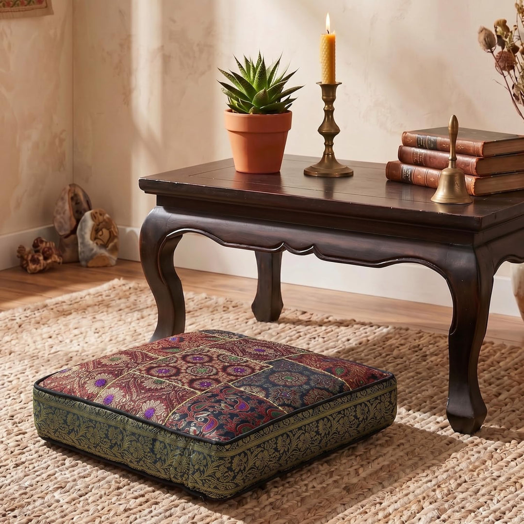 GURU SHOP Orientalisches Eckiges Patchwork Kissen 40 cm, Sitzkissen, Bodenkissen mit Baumwollfüllung