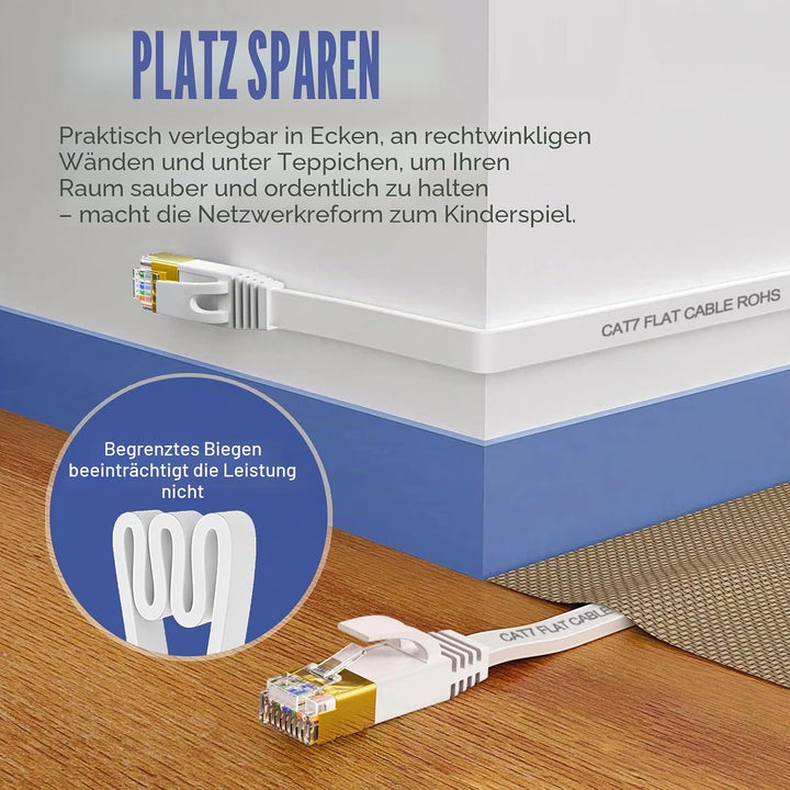 LAN Kabel 50 meter, Cat 7 50m Netzwerkkabel weiss, Hochgeschwindigkeit Ethernet kabel Flach- 10000 M