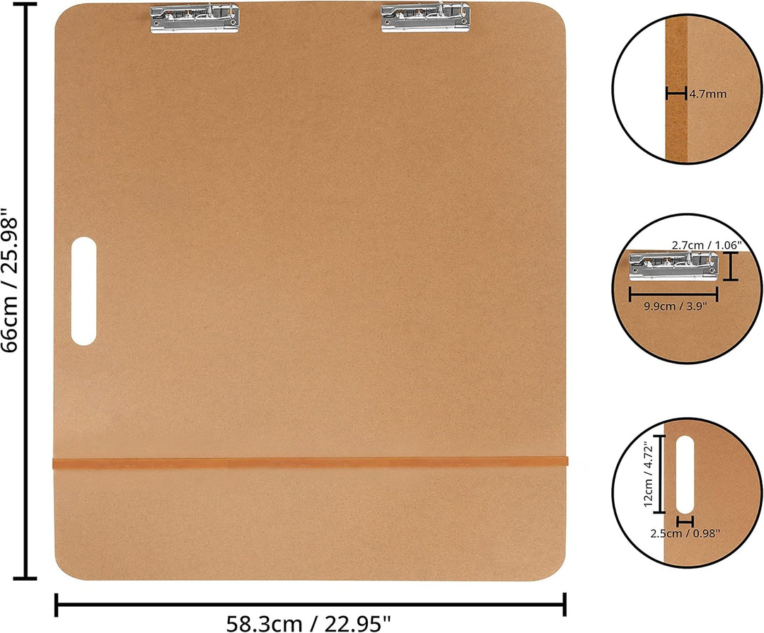 Kurtzy Grosses Holz Klemmbrett für Künstler – 66 x 58,3 cm – Tragbare Klemmbrett Tafel mit Griff & D
