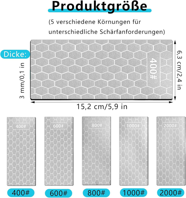 Diamant Schleifstein, 5 Stück Diamantschleifplatten, Körnung 400/600/800/1000/2000 Diamant Schleifst