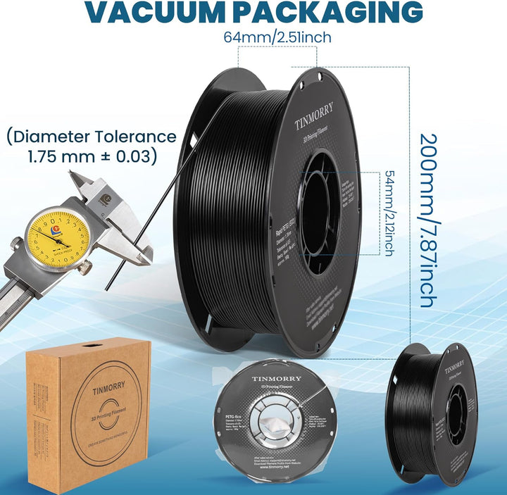 10 Rollen PETG-Eco Filament 1.75mm, TINMORRY PETG-Eco 3D-Druck Filament für FDM 3D-Drucker, 10 KG, S
