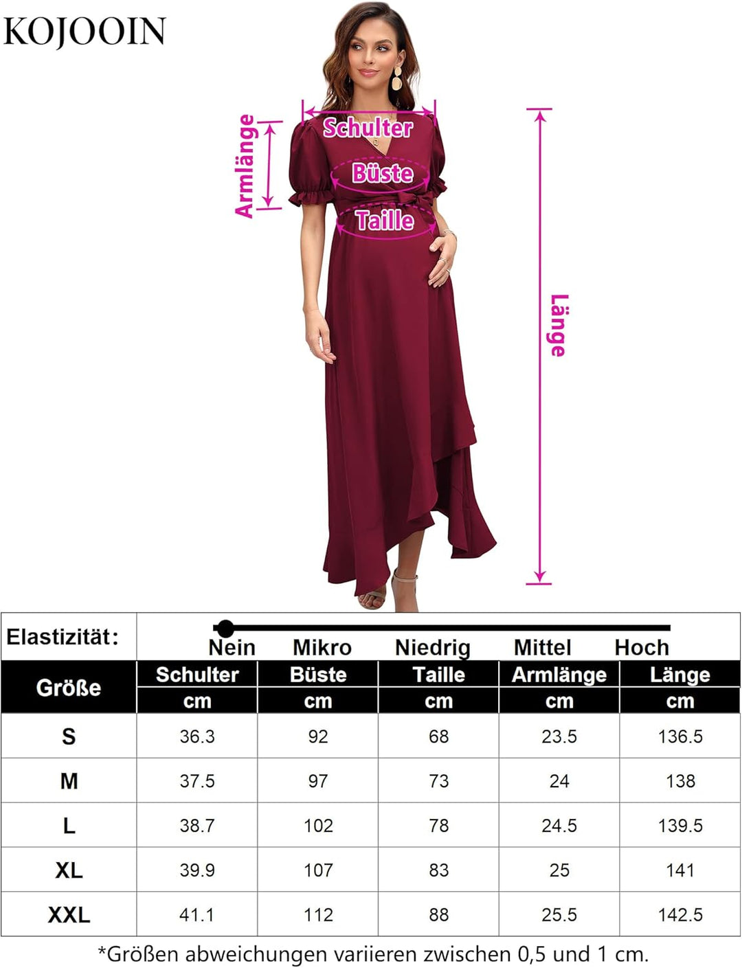 KOJOOIN Damen Umstandskleid V-Ausschnitt Stillkleid Kurzarm Schwangerschaftskleid mit Rüschen Blumen