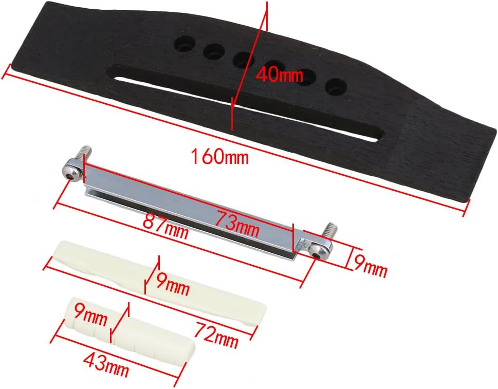 Yibuy Set mit 6 Saiten Akustik Gitarre Palisander Steg & Sattelmuttern & Verstellbarer Schaft