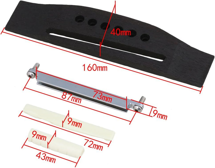 Yibuy Set mit 6 Saiten Akustik Gitarre Palisander Steg & Sattelmuttern & Verstellbarer Schaft