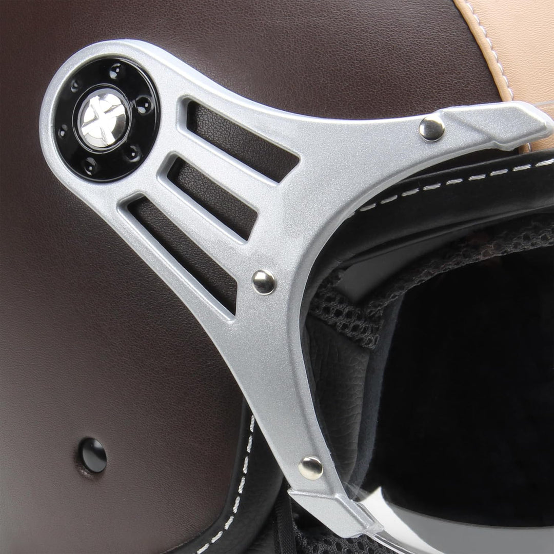 Motorradhelm Jethelm Rollerhelm CMX Chap weiss beige mit Leder braun in Grösse M
