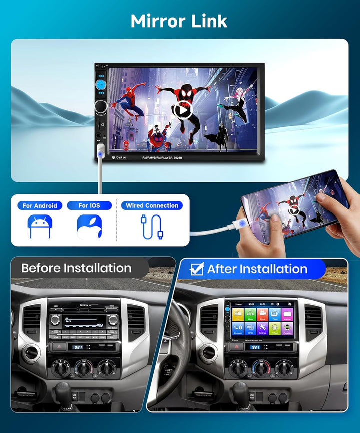 Podofo 2 Din Autoradio Bluetooth mit Bildschirm 7'' Mirror Link Für IOS/Android Bluetooth Freisprech