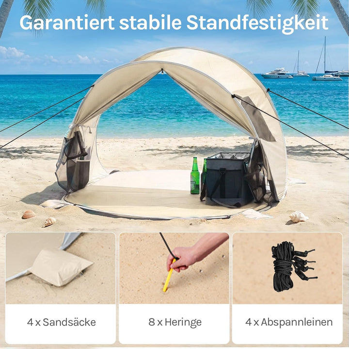 Wolfwise Pop Up Strandmuschel für 3-4 Personen, Sofort Aufbau, UV-Schutz 50+, Wasserabweisend, Belüf
