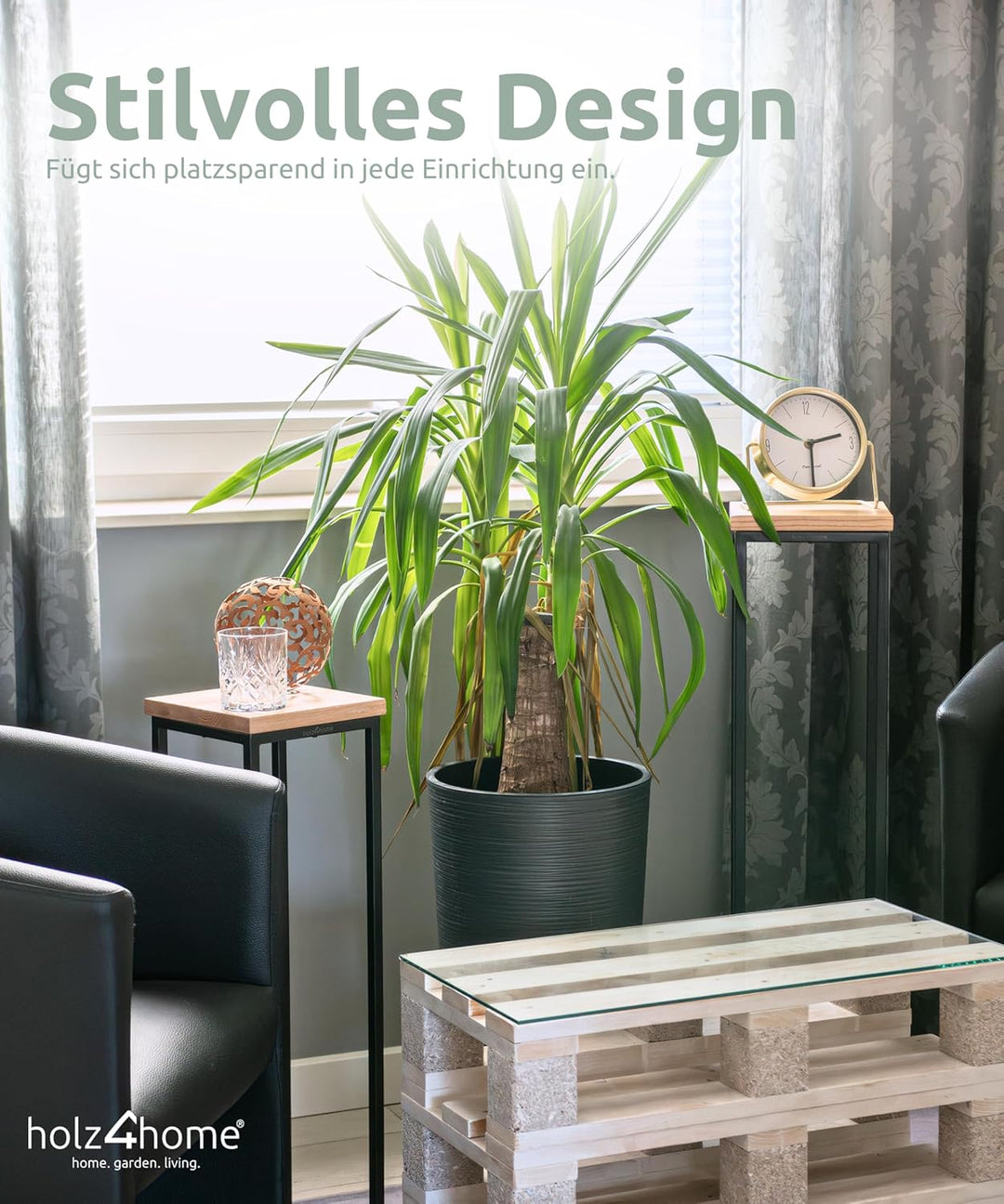 holz4home® Dekoständer aus massiv Eichenholz I Blumenständer Natur Geölt I Höhe: 70 cm I Dekosäule m