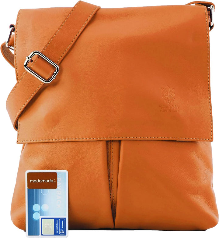 modamoda de - T75 - ital Crossover Umhängetasche Nappaleder Cognac, Cognac