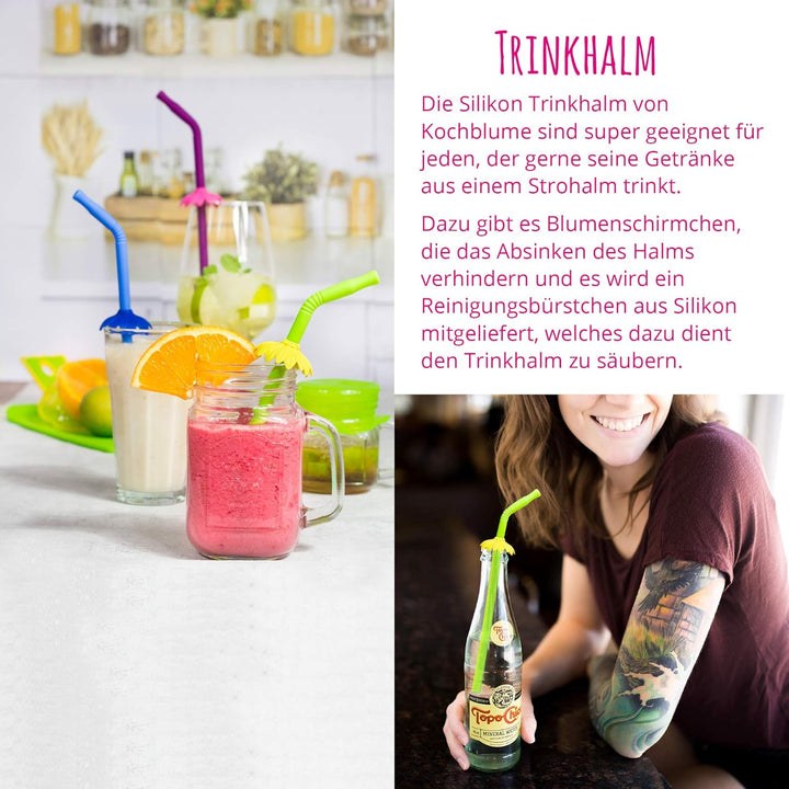 Kochblume Summer Breeze Set | Trinkhalm, Multiuntersetzer, Eiswürfelbereiter, Silikon | (anthrazit,