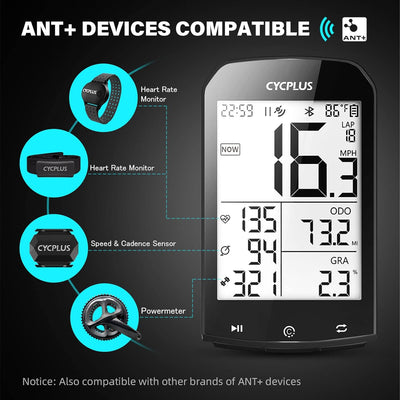 CYCPLUS GPS Fahrradcomputer Kabellos, wasserdichte Fahrrad Tachometer und Kilometerzähler, ANT+ Drah