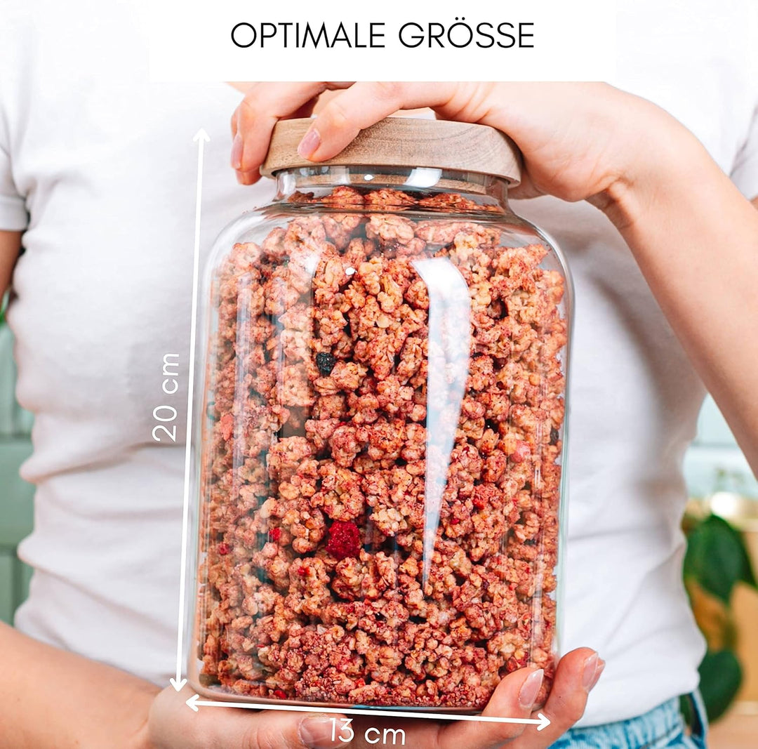 Econovo® Vorratsgläser mit Deckel (2-teilig) 900ml, Vorratsdosen aus Glas mit Holzdeckel luftdicht,