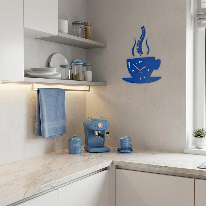 FLEXISTYLE Tasse Time for Coffee (Zeit für Kaffee) Moderne Küche Wanduhr blau, 3D römisch, wanduhr d