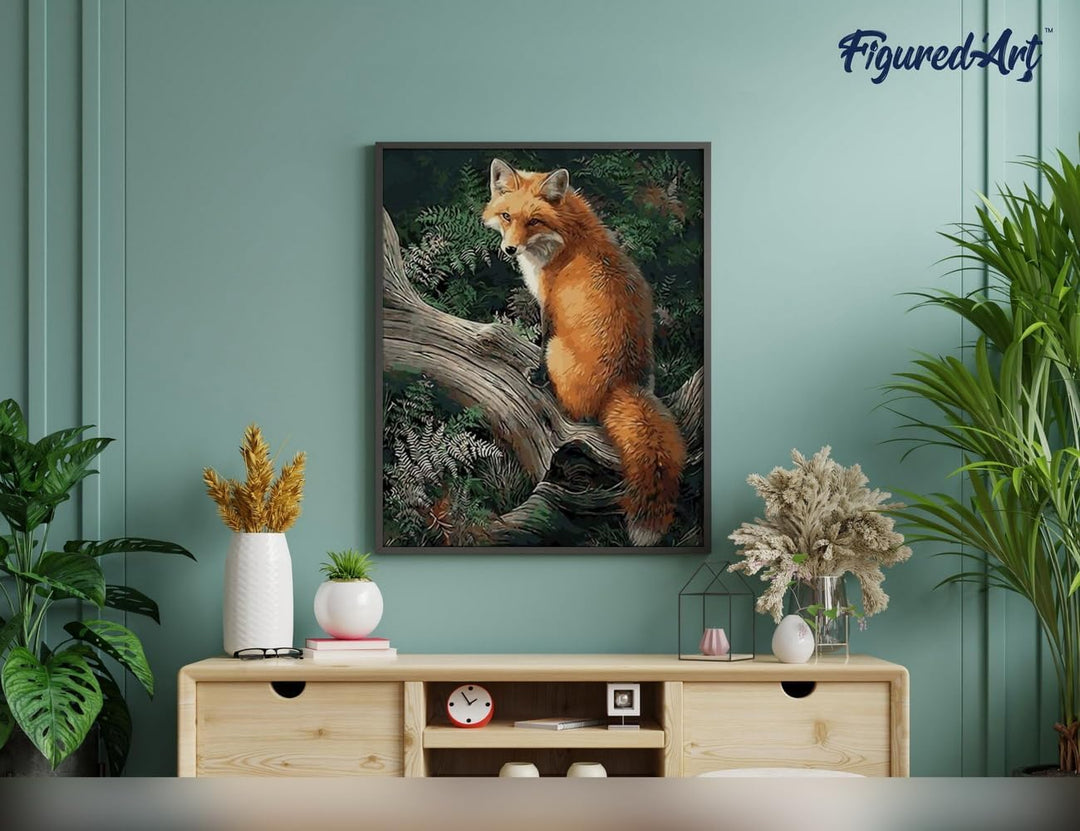 Figured'Art Malen Nach Zahlen Erwachsene Mit Rahmen Fuchs im Wald - Paint by Numbers Basteln DIY Bas