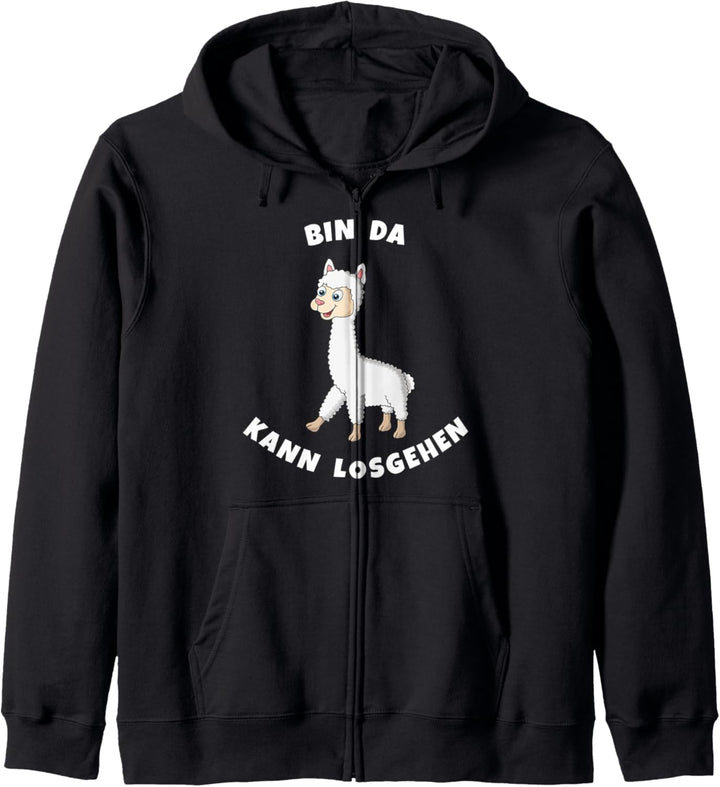 Lama Alpaka Bin da kann losgehen lustiges Statement Motiv Kapuzenjacke