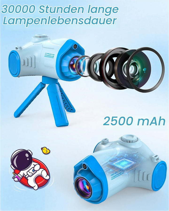 Kinderkamera, 3 in 1 Beamer Projektor Kamera 1080P Digitalkamera Fotoapparat Fotokamera Kinder, Weih