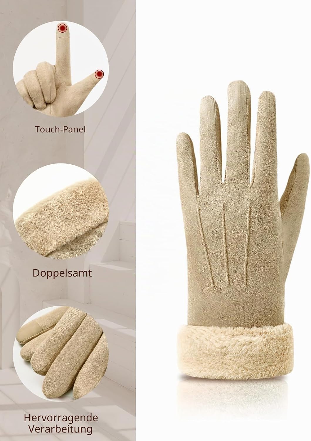 Knuffnee Damen Winter Handschuhe Fleece Gefütterte Handschuhe Warm Touchscreen Handschuh Khaki M, Kh