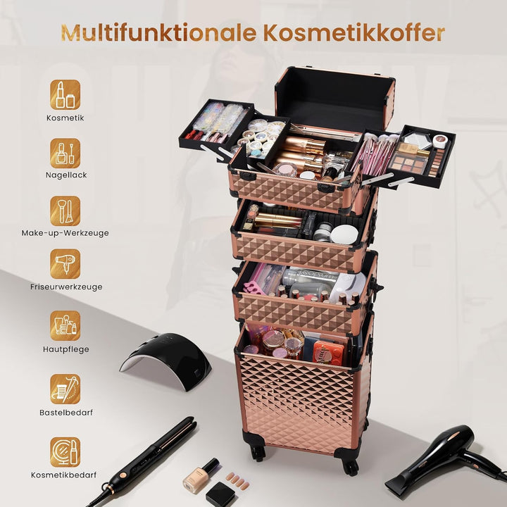 Kosmetikkoffer Trolley 4-in-1 Kosmetikkoffer Gross Kosmetik Trolley Make up Koffer Schminkkoffer mit