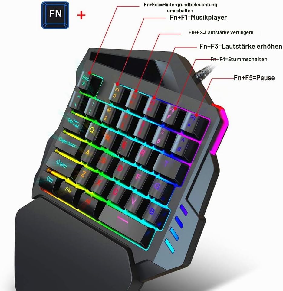Hintergrundbeleuchtung Einhand Gaming Tastatur und Maus Kombination, 35 Tasten LED Hintergrundbeleuc