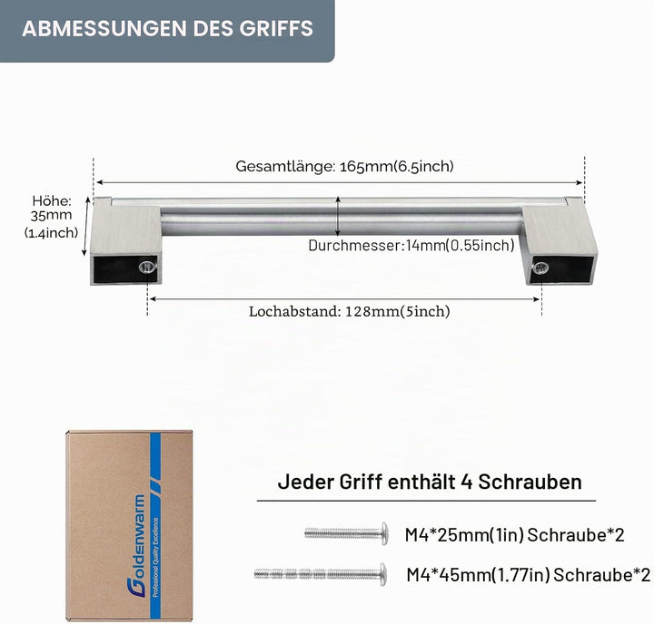 goldenwarm 25 Stück Griffe für Küchenschränke Türgriffe Küche Küchengriffe Edelstahl Gebürstet 128mm