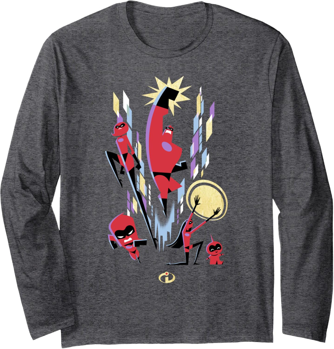 Disney Pixar Incredibles Bright Retro Group Shot Poster Langarmshirt