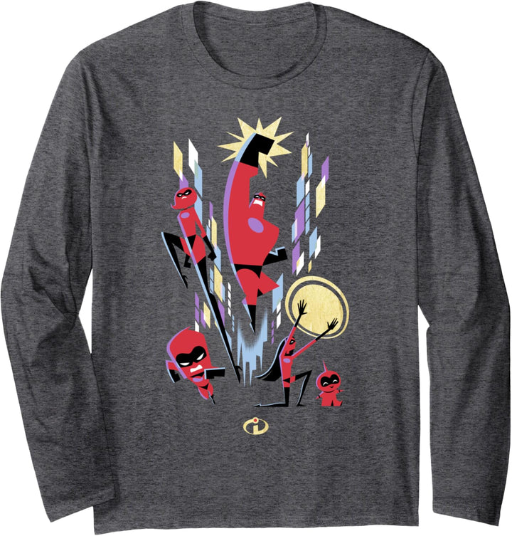 Disney Pixar Incredibles Bright Retro Group Shot Poster Langarmshirt