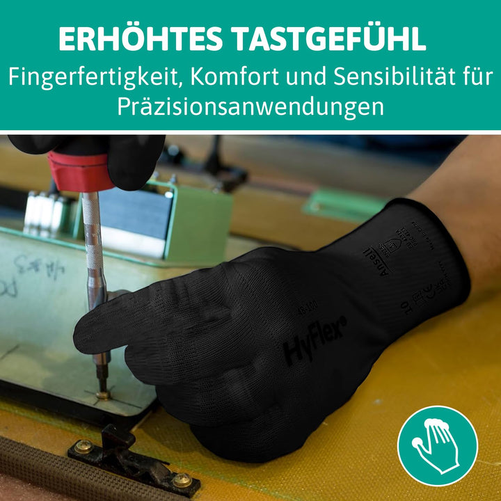 Ansell HyFlex 48-101 Dünne Arbeitshandschuhe mit PU Beschichtung, Leichte Schutzhandschuhe für Präzi