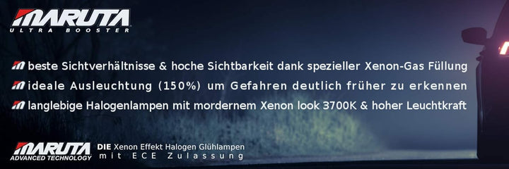 MARUTA ULTRA BOOSTER H4 60/55W +150% Helligkeit, Halogenlampe für Scheinwerfer, Abblendlicht, Fernli