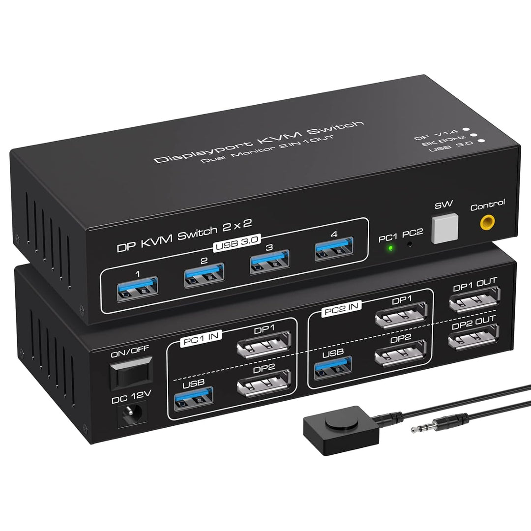 VPFET 4K120Hz Displayport KVM Switch 2 PC 2 Monitore 8K60Hz Dual Monitor | DP 1.4 KVM Switches for 2