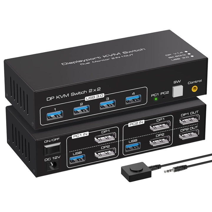 VPFET 4K120Hz Displayport KVM Switch 2 PC 2 Monitore 8K60Hz Dual Monitor | DP 1.4 KVM Switches for 2