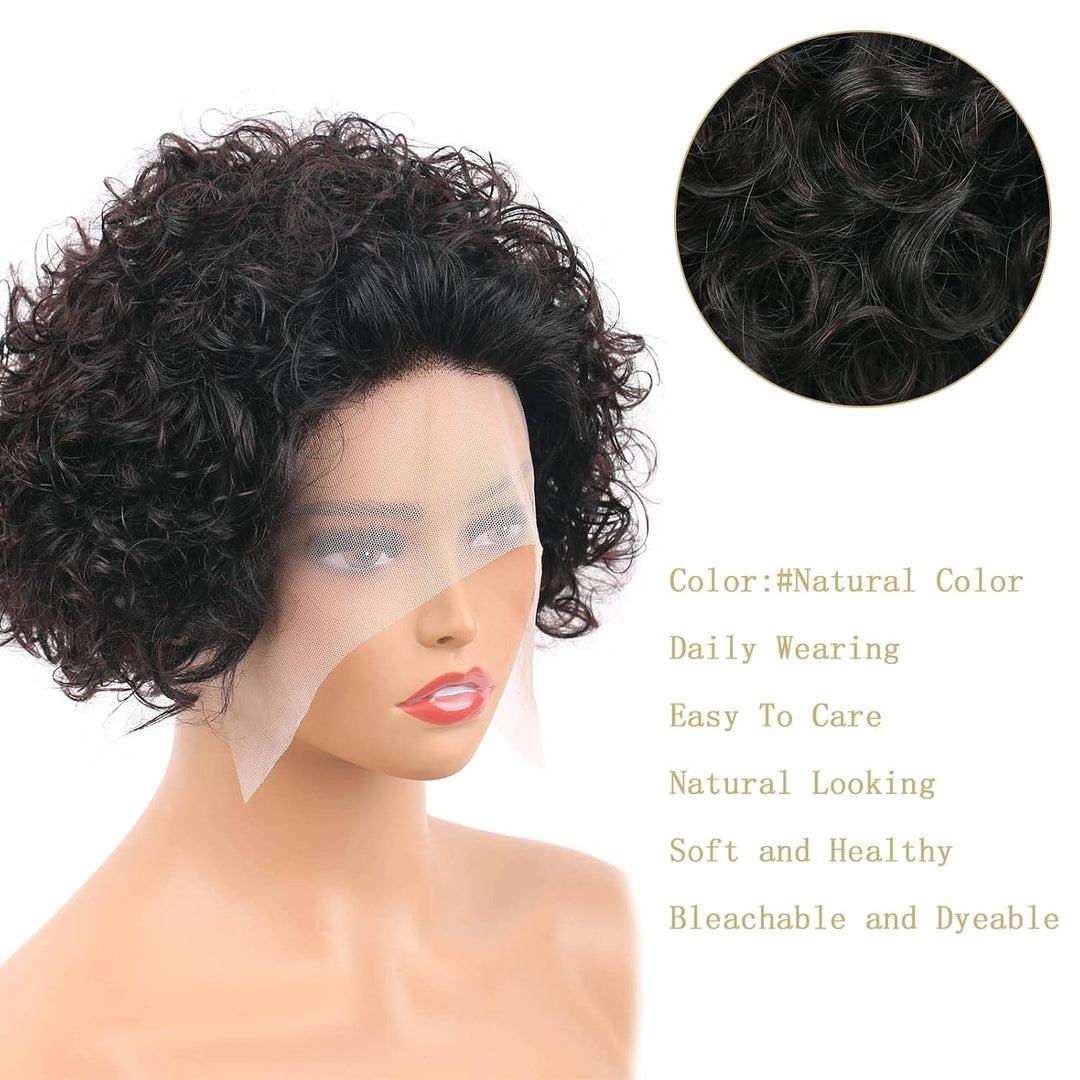 DaiMer Lace Pixie Cut Wigs Lace Front Short Curly Human Hair Wigs for Women Natural Hairline 130% De
