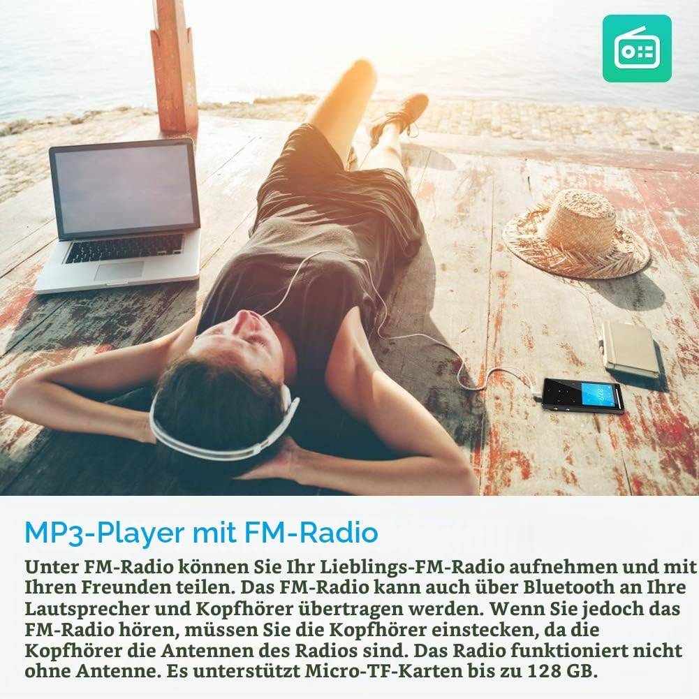 64GB MP3-Player, MUSRUN MP3 Player mit Bluetooth Armtasche, HiFi, AUX-Record, Sleeptimer, FM, FM-Rec