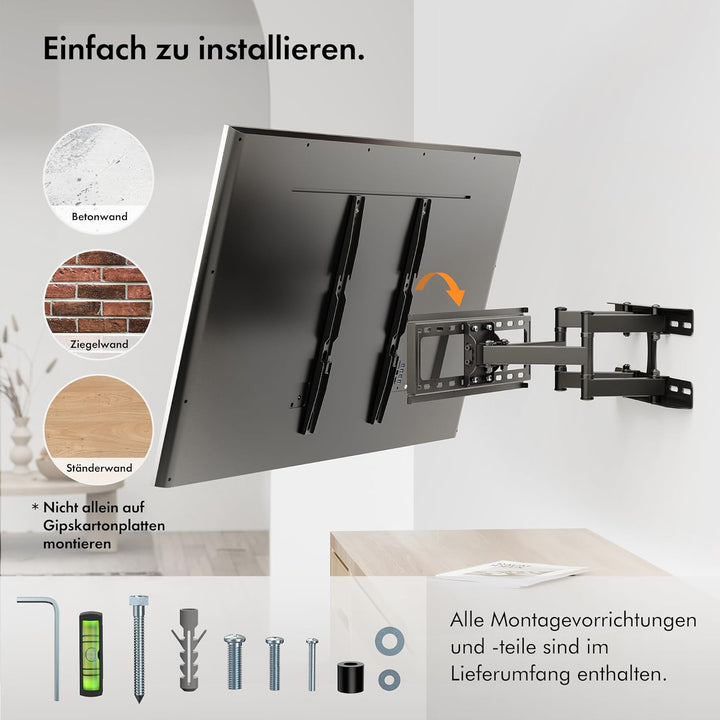 VonHaus Kipp- und Schwenkbare TV Wandhalterung für 24-65"-Bildschirme mit Wasserwaage, Max. VESA 400
