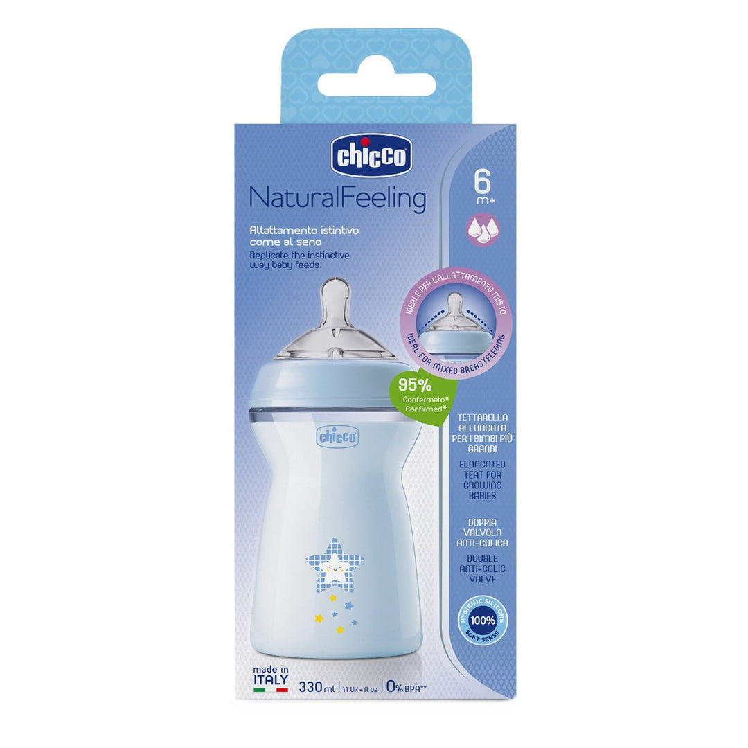 Chicco Natural Feeling Anti-Kolik Babyflasche 6+ Monate, 2 Stück, 330 ml, Babyfläschchen mit Weichem