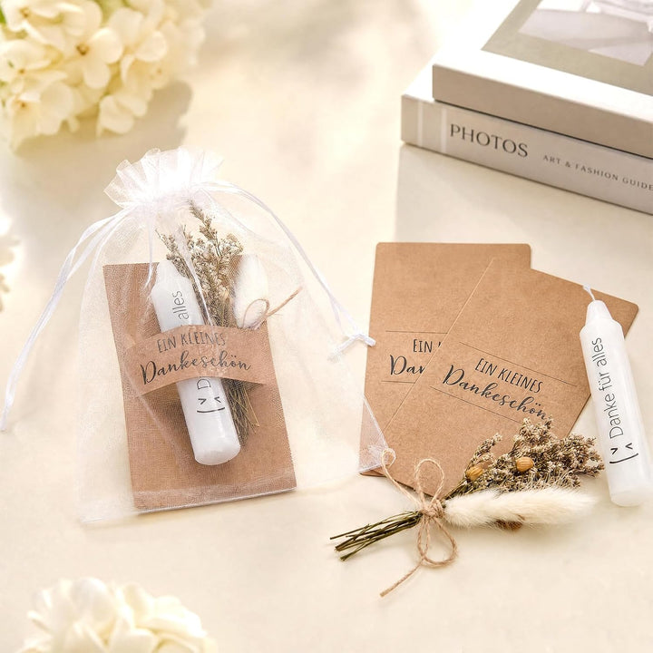 Tenare 20 Sets Danke für Alles Geschenk mit Kerzen und Trockenblumen | Organzabeutel und Karten, Ein