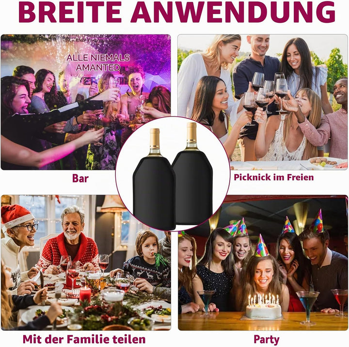 Weinkühler Manschette, 2 Stück Kühlmanschette Wein, Flaschenkühler, Champagner Kühler, Flaschenkühle