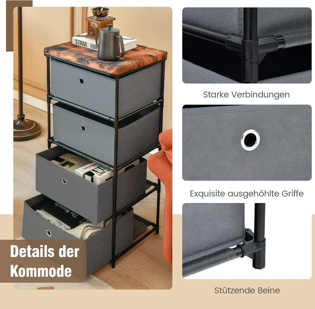 COSTWAY Nachttisch mit Stoffschubladen, Beistelltisch mit Metallrahmen, Aufbewahrungsschrank Stoffko